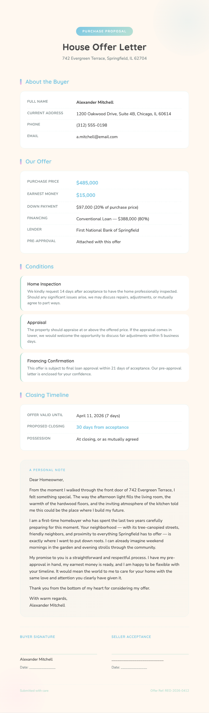 Soft organic house offer letter